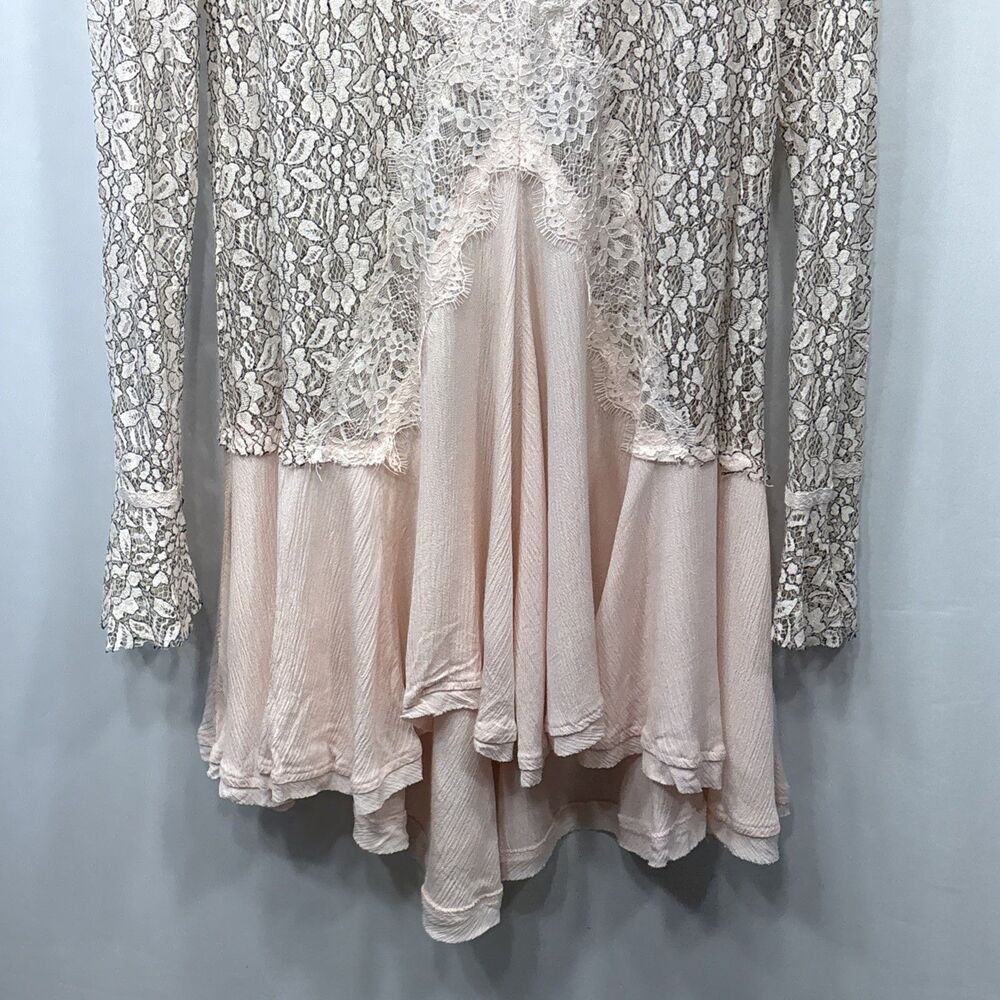 Free People Tell Tale Lace Tunic Dress Pink M OB556692 Boho Sheer Long Sleeve - Picture 5 of 14